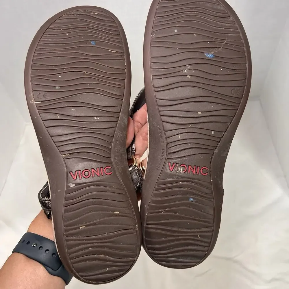 Vionic Kirra Sandals Womens Size 9 Bronze Metallic T-Strap Orthotic Arch Support